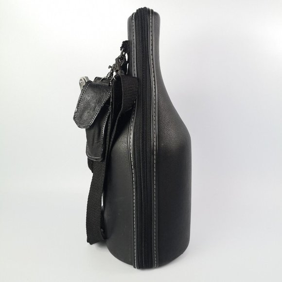 Caddy O Genuine Leather Wine Carrying Tote Case With Chiller / Zip Black Leather - Picture 5 of 10